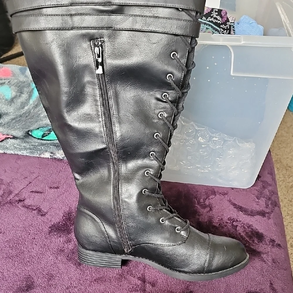 NWOB - Torrid 10W - EXTRA WIDE WIDTH CALF - Black Over the Knee Lace-Up Boots